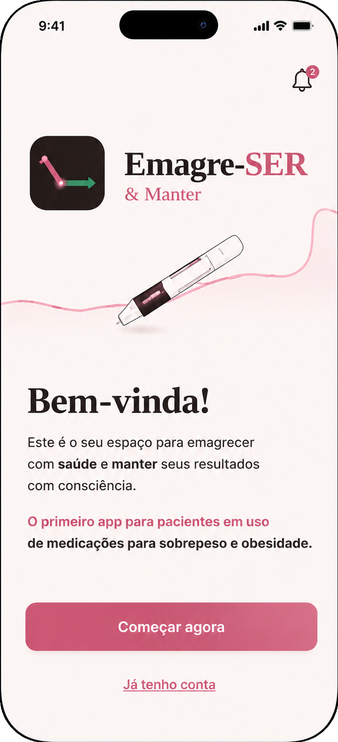 Tela inicial Bem-vinda do app Emagre-SER & Manter